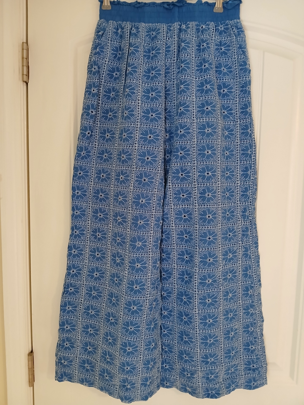 Solitaire Blue Wide-Leg Embroidered Pants